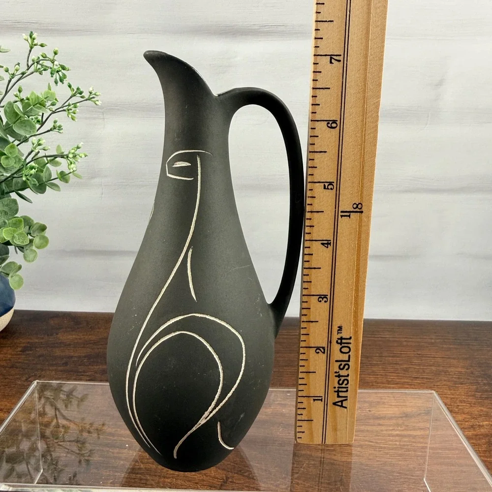 Stützel Sachs Aalen West German Pottery Cat Pitcher Sgraffito MCM